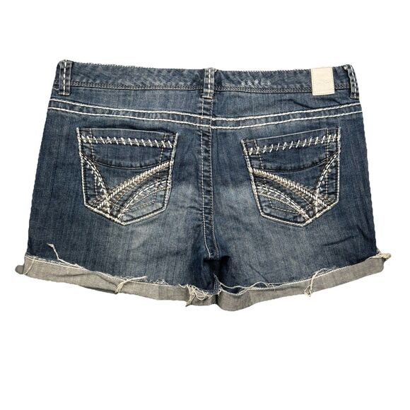 Maurices Shorts Juniors 11/12 Blue Mid Rise Distress Cuffed Measures W35 - Picture 2 of 7